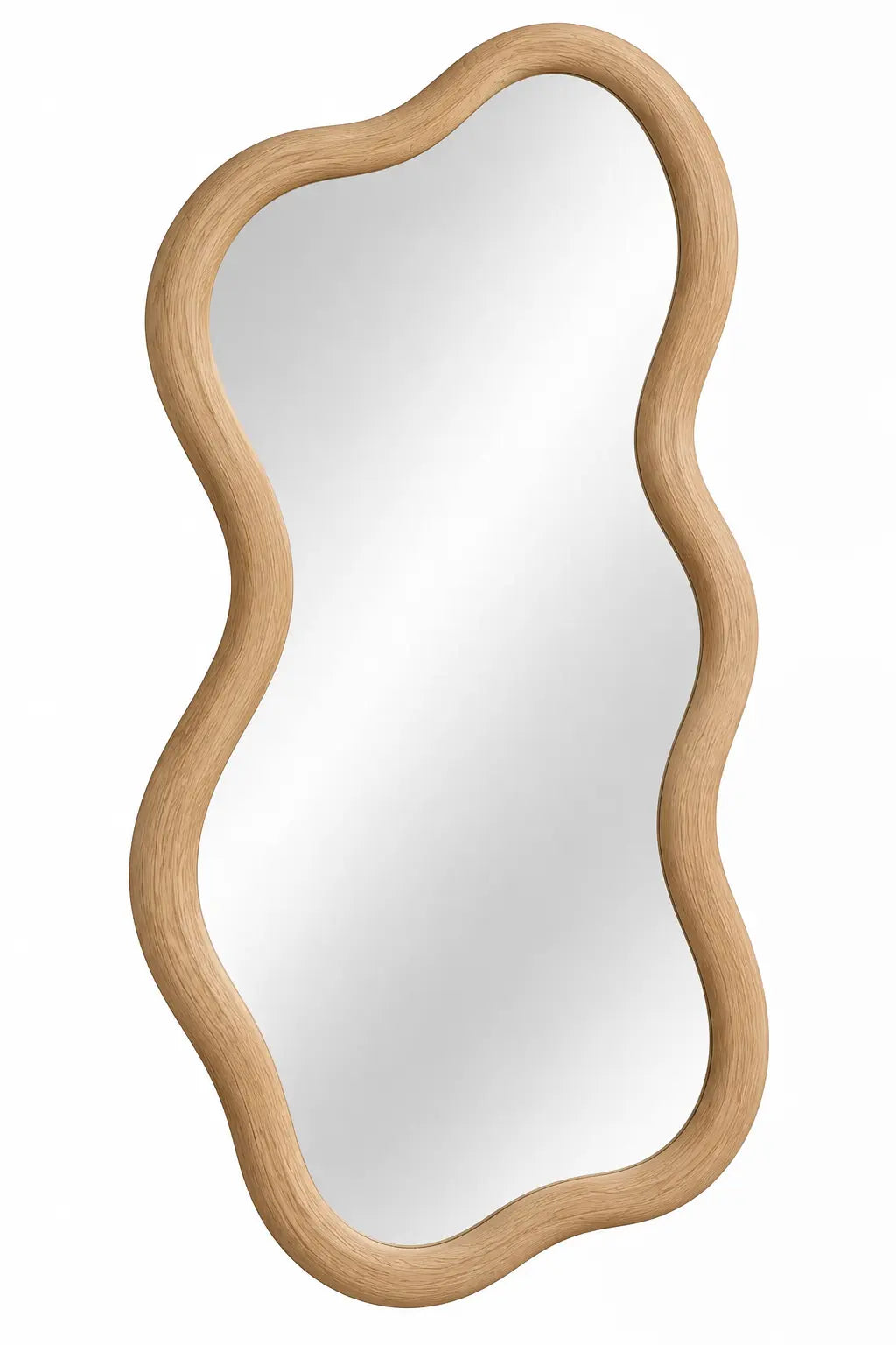 Miroir mural vertical beige à cadre aux courbes irrégulières