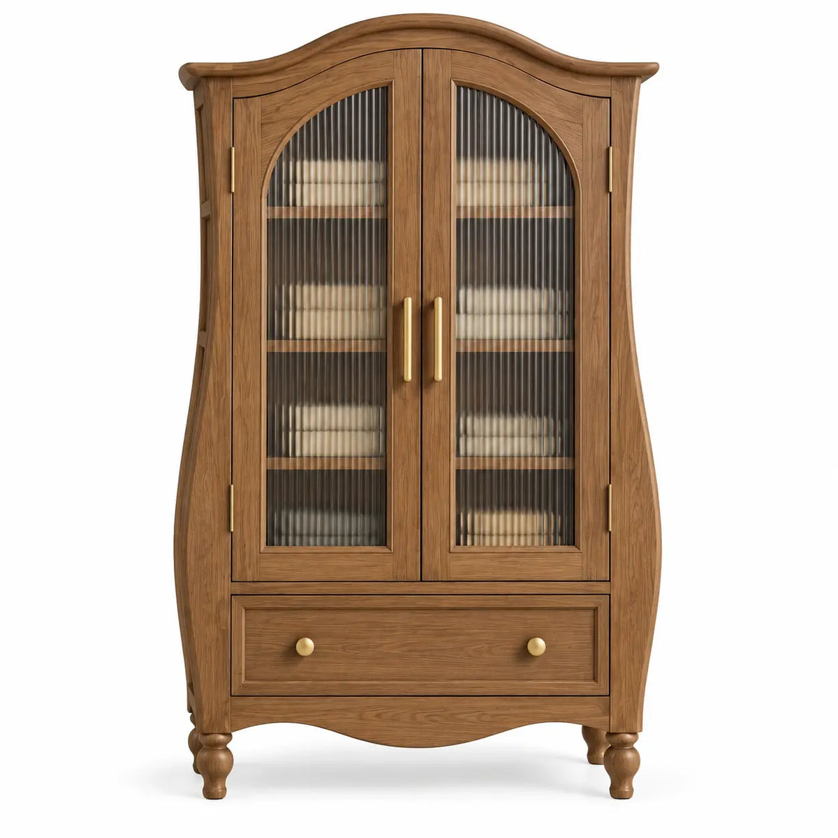 Vitrine marron à deux portes transparentes et tiroir inférieur