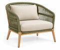 Fauteuil vert et beige à dossier ajouré enveloppant